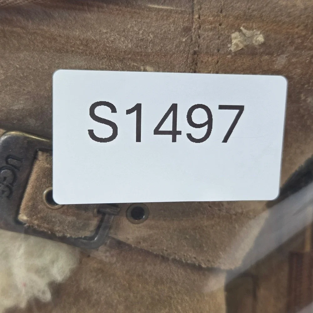 UGG Australia Kids Chestnut Brown Suede Buckle Strap Shearling Tall Boots S1497